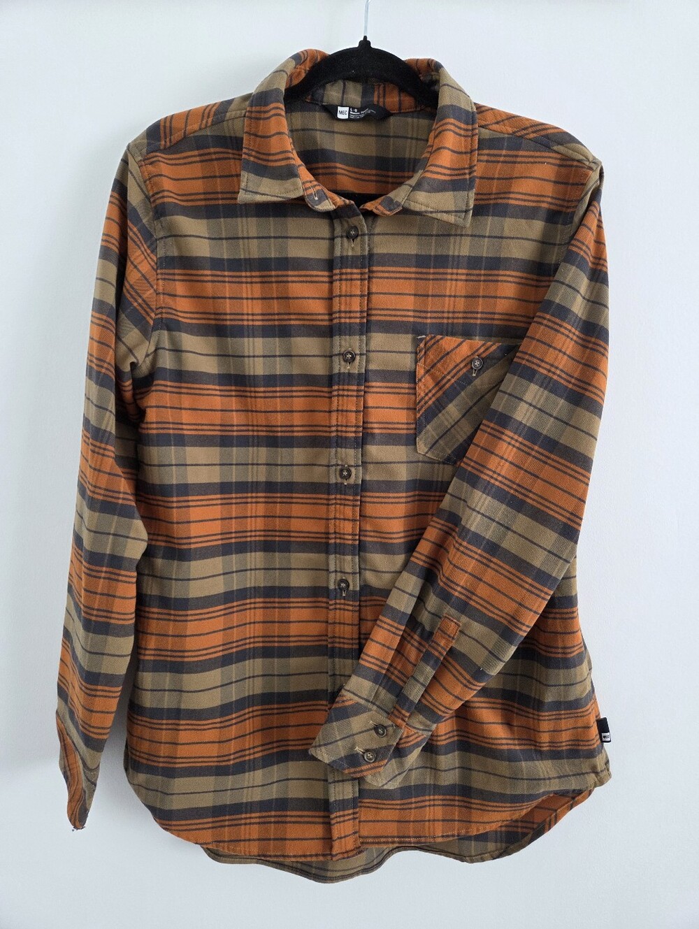 MEC Womens Orange Tan Plaid Button Down Shirt -Large
